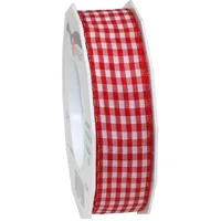 Präsent Geschenkband Stoff kariert rot/weiß 25 mm x 20 m
