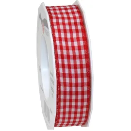 Präsent Geschenkband Stoff kariert rot/weiß 25 mm x 20 m