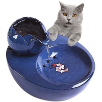 lovecabin Katzenbrunnen Keramik Blau, Trinkbrunnen Für Katze Leise Keramik Mit 6 Stück Hygienefilter Für Katzen Und Kleine Hunde Silent Pump 1L