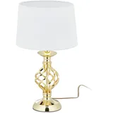 Relaxdays Tischlampe modern, Nachttischlampe Touch, 3 Stufen dimmbar, E14 Tischleuchte edel, HxD 43,5 x 25 cm, gold/weiß