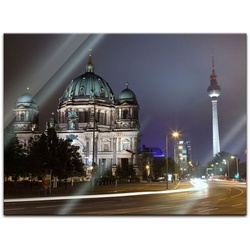 Bilderdepot24 Glasbild, Berliner Dom und Fernsehturm bei Nacht bunt 80 cm x 60 cm