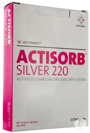 Actisorb Silver 220 Aktivkohle-Kompressen 9,5cm x 6,5cm 10 Stück