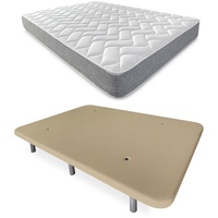 DUÉRMETE ONLINE - Komplettes Bett mit wendbarer Viscotec Matratze + verstärkter Unterseite, Beige mit 6 Metallfüßen, 150 x 190 cm