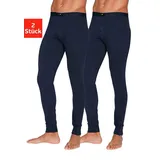 H.I.S. Lange Unterhose H.I.S, Herren, Gr. XS, 2 Stk., blau (navy), Jersey, Obermaterial: 95% Baumwolle, 5% Elasthan, unifarben, körpernah, Unterhosen Lange Unterhose, mit Bündchen am Bein
