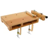 Tisch-Werkbank aus Buchenholz, Hobelbank mit Schraubstock & Lochplatte (53x28cm), Höhenverstellbare Klemmfüße Werkbänke für Hobeln, Sägen & DIY