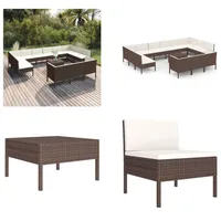 vidaXL 14 tlg. Garten Lounge Set mit Auflagen Poly Rattan Braun - Garten-Sofagarnitur - Garten-Sofagarnituren - Gartensofa-Set - Gartensofa-Sets - Braun