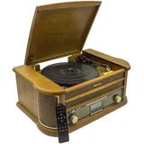 Roadstar HIF-1993 BT Plattenspieler (Retro Kompaktanlage mit CD-Player, Bluetooth, Kassettendeck, USB, Radio und Direct Encoding-Funktion)