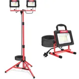 LED Baustrahler Arbeitsstrahler mit Stativ 2x60W, HYCHIKA Strahler 2x7000 Lumen & ahler 12000 LM 6500K