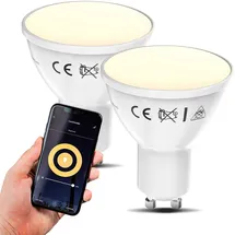 B.K.Licht - 2er Set Smart Home LED Lampe GU10 smart via App- und Sprachsteuerung, warmweiße Lichtfarbe, 5,5 Watt, 350 Lumen, LED Glühbirne, Leuchtmittel, Birne, Glühlampen, 5x5,6 cm, Weiß