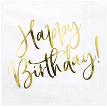 Partydeco 20 Servietten gold Happy Birthday Geburtstag