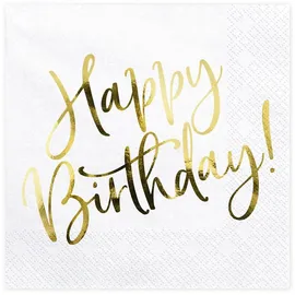 Partydeco 20 Servietten gold Happy Birthday Geburtstag