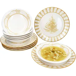 12tlg Tafelservice Wald ocker 6 Personen Essteller Suppenteller Weihnachten