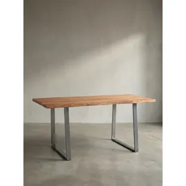 KADIMA DESIGN Bürotisch Massivholz Baumkante Industrial 180x90 cm Akazie XXL mit Chromgestell Goldbraun Handarbeit Tarn Kollektion Kadima Design