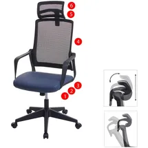 Mendler Bürostuhl HWC-J52, Drehstuhl Schreibtischstuhl, ergonomisch Kopfstütze, Kunstleder ~ blau-grau