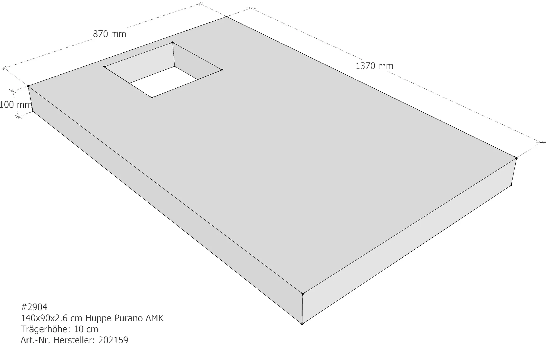 Duschwannenträger Hüppe Purano 140x90x2,6 cm rechteckig AMK162