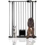 Bettacare Haustiergitter mit Verriegelbarer Katzenklappe, 75cm - 84cm, Schiefergrau, 104cm in der Höhe, Extra Hohes Haustier Sicherheitsgitter mit Katzenklappe, Einfache Installation