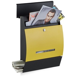 relaxdays Briefkasten Design Briefkasten mit Zeitungsfach, Schwarz-Gelb gelb|schwarz