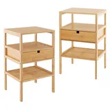Costway Set aus 2 Bambus-Nachttischen, 3-stufiger Beistelltisch mit Schublade und Lattenrost