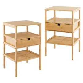 Costway Set aus 2 Bambus-Nachttischen, 3-stufiger Beistelltisch mit Schublade und Lattenrost