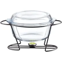 SPEISEWÄRMER Teelicht Warmhaltebehälter Stövchen Wärmebehälter Glas 4 L - Schwarz/Transparent