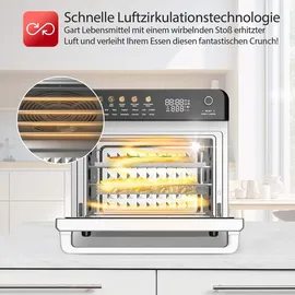 TURBO TRONIC TurboTronic Multi-Smart-Ofen - 16in1 Heißluftofen & Heißluftfritteuse 2200W Power 34L bis 0,5kg Pommes Mini-Backofen mit Dörrfunktion 40-350°C ...
