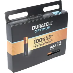 Duracell Optimum AAA Mignon Alkaline-Batterien, 1.5V LR03 MX2400, 12er-Pack