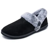 SKECHERS Cozy Campfire Fresh Toast Hausschuh, Black Microfiber/Faux Fur,