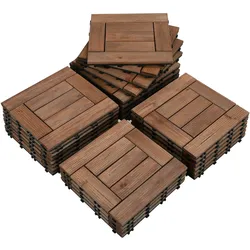Yaheetech 30x30 cm Holzfliesen Bodenbelag Balkon mit Drainagensystem, Balkonfliesen, 27 Stück Fliesen Set, ca. 2.6 m2, Massivholz A-Braun