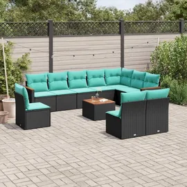 vidaXL 11-teiliges Gartensofa-Set mit Kissen, schwarzes Polyrattan - Schwarz