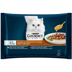 GOURMET Perle Nassfutter für ausgewachsene Katzen Huhn Rind in Sauce 4x 85g