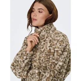Only Sweatjacke "ONLXENA L/S TEDDY BOX SWT", Damen, Gr. S, humus aop:leo walnut, toasted coconut, Plüsch, Obermaterial: 100% Polyester, gemustert, weit, Sweatjacken Sweatjacke