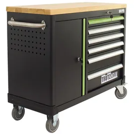 Baumarktplus Werkstattwagen DELUXE 6 Schubladen + Tür leer Werkzeugwagen massive Arbeitsplatte Anthrazit/grün