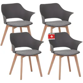 Albatros Esszimmerstuhl, Grau Kunststoff, 64x76x57 cm, Esszimmer Stühle, Esszimmerstühle 4er Set AALBORG, - Beine aus Buche Massiv-Holz, Skandinavisches Retro-Design, bequemer Schalenstuhl - Eleganter Küchenstuhl, Stuhl für Esstisch