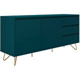 SalesFever Sideboard mit 2 Türen und 3 Schubladen Holzwerkstoff Metallgestell Gold Blau,