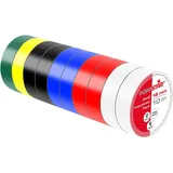 POPPSTAR PVC Isolierband 10m (18mm breit, 0,18mm stark, 2x weiß, rot, blau, schwarz / 1x gelb, grün), 10 Rollen