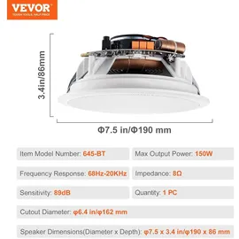 Vevor 6,5 Zoll Bluetooth-Deckenlautsprecher weiß