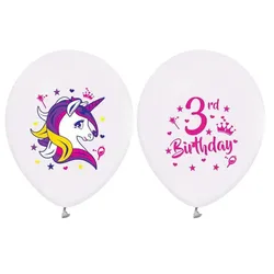 Ballon 30 cm 5 Stück - Happy Birthday Einhorn 3. Geburtstag