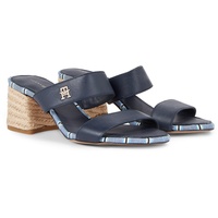 Tommy Hilfiger Pantolette »BLOCK MID HEEL SHIRTING SANDAL«, Gr. 39, dunkelblau, , 21561617-39