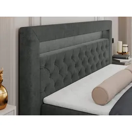 MKS Meble MKS Boxbett, Dunkelgrau, Textil, 2-Sitzer, H4, Rechteckig, 180x200 cm, Schlafzimmer, Betten, Boxspringbetten