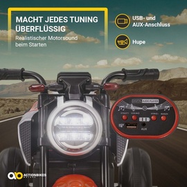 Actionbikes Motors Kinder Elektromotorrad Cruiserbike Motorsound, Bremsautomatik, 36 Watt, 2x 6 Volt, Hartplastikreifen, LED (Rot)