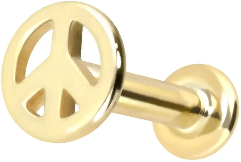 14 Karat Gold Labret mit Push Fit PEACE-ZEICHEN