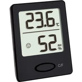 TFA Digitales Thermo-Hygrometer, Hygrometer digital für innen, Luftfeuchtigkeitsmesser zur Schimmelvermeidung, gesundes Raumklima mit Smiley, mit Komfortzonen, 4,6 x 5,9 cm, schwarz