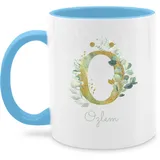 Tasse Tassen 325ml - Anfangsbuchstabe - Buchstabe Name - Persönliches individuelles Geschenk selbst gestalten bedrucken mit Namen Geschenkidee Geschenk mit Namen - 325 ml - Hellblau - individuell