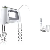 Braun HM5100WH Handmixer, Weiß/Grau & Braun Stabmixer MQ 5220WH Stabmixer – MultiQuick 5 Vario Pürierstab mit Edelstahl Mixfuß, 1000 Watt, inkl. 2-teiligem Zubehör-Set, weiß/grau