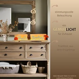 Weigla - Figurenset 5 TLG. original Erzgebirge I Motiv Herbst weiß/braun/orange I Figurenset für Dekosockel I detailreiche Holzkunst I Herbstdeko mit Schriftzug Hallo Herbst, Einer Eule, Igel & Pilz