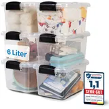2mgoods - 6er Set 6L robuste Aufbewahrungsboxen mit Deckel L28xB19.5xH15.5 cm inkl. Tragegriff, Plastikboxen, stapelbar, BPA-frei, transparente