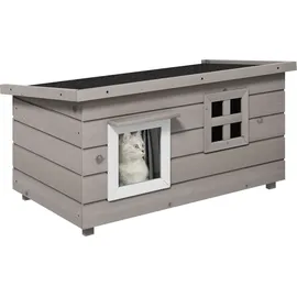 PawHut Katzenhaus Katzenhütte mit Asphaltdach 1 Stück Grau/Weiß/Schwarz