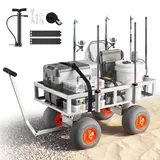 VEVOR Angelwagen Faltbar, 159kg Belastbarer Bollerwagen mit 4 PU-Luftreifen für All-Terrain, Transportwagen mit Alugestell & 6 Rutenhaltern, Multifunktionale Transportkarre für Angeln Camping Strand