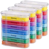 newgen medicals Tablettenbox: 4er-Set bunte Medikamenten-Boxen für 7 Tage, je 4 Fächer, beschriftet (Medikamenten Organizer, Medikamentenbox 7 Tage 4 Fächer, Dose)