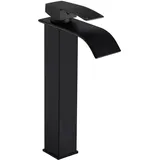 Tayqwiheva Wasserhahn Bad Schwarz, Wasserfall Waschtischarmatur für Aufsatzwaschbecken, Hoch Waschbecken Armatur Auslaufhöhe 200 MM, Einhebelmischer Mischbatterie Badarmatur Waschbeckenarmatur